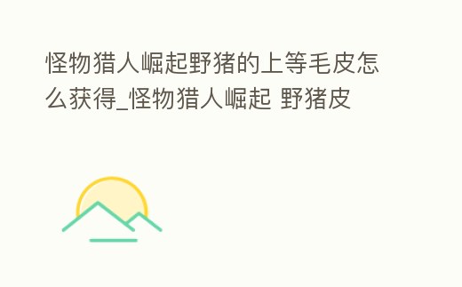 怪物獵人崛起野豬的上等毛皮怎么獲得_怪物獵人崛起 野豬皮