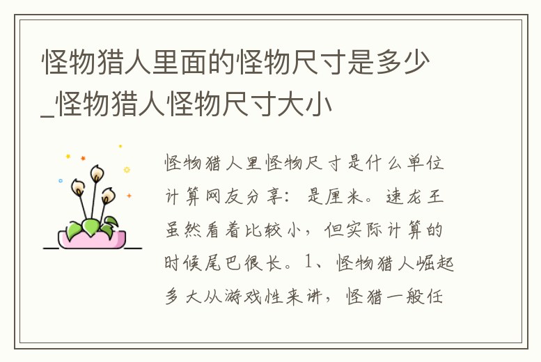 怪物獵人里面的怪物尺寸是多少_怪物獵人怪物尺寸大小
