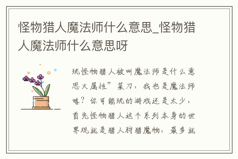 怪物獵人魔法師什么意思_怪物獵人魔法師什么意思呀