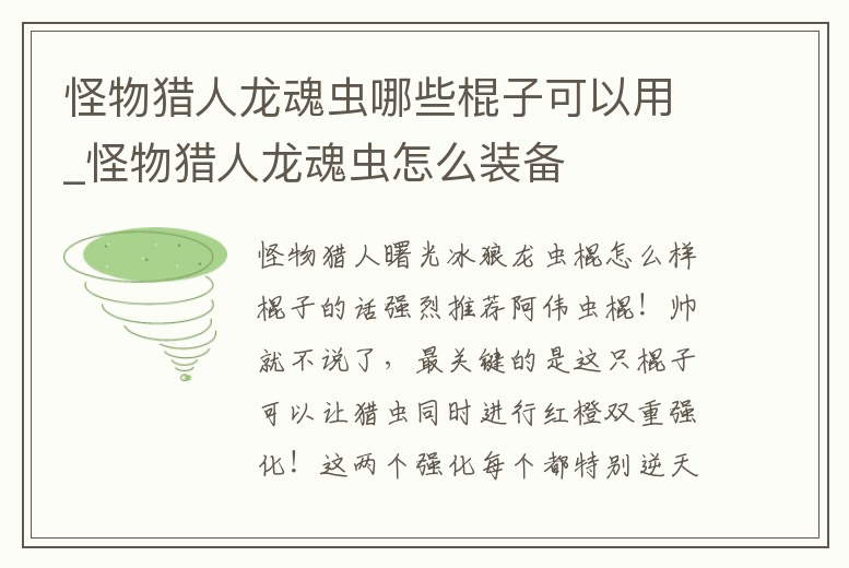 怪物獵人龍魂蟲哪些棍子可以用_怪物獵人龍魂蟲怎么裝備