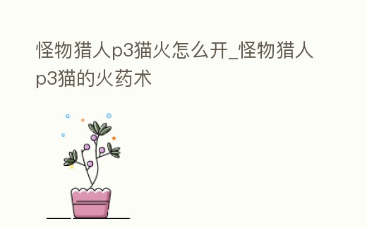 怪物獵人p3貓火怎么開_怪物獵人p3貓的火藥術