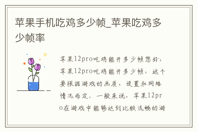 蘋果手機吃雞多少幀_蘋果吃雞多少幀率