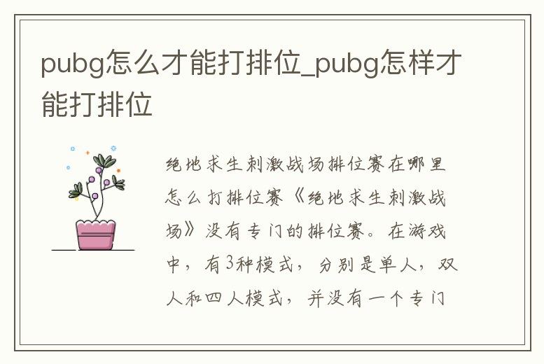 pubg怎么才能打排位_pubg怎樣才能打排位