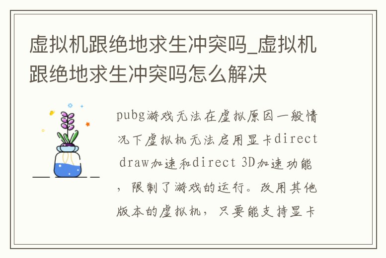 虛擬機(jī)跟絕地求生沖突嗎_虛擬機(jī)跟絕地求生沖突嗎怎么解決