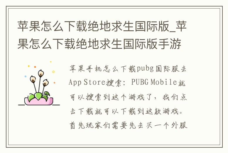 蘋果怎么下載絕地求生國際版_蘋果怎么下載絕地求生國際版手游