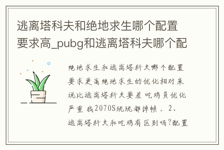 逃離塔科夫和絕地求生哪個(gè)配置要求高_(dá)pubg和逃離塔科夫哪個(gè)配置要求高