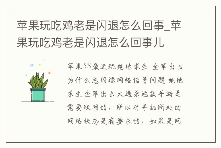 蘋果玩吃雞老是閃退怎么回事_蘋果玩吃雞老是閃退怎么回事兒