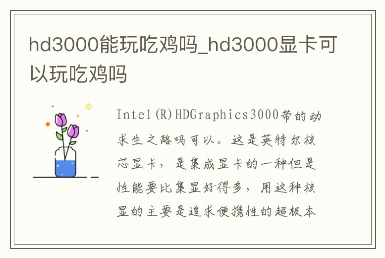 hd3000能玩吃雞嗎_hd3000顯卡可以玩吃雞嗎