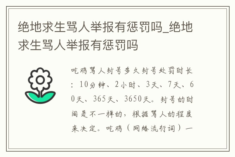 絕地求生罵人舉報有懲罰嗎_絕地求生罵人舉報有懲罰嗎