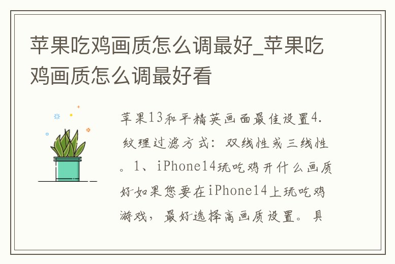 蘋果吃雞畫質怎么調最好_蘋果吃雞畫質怎么調最好看