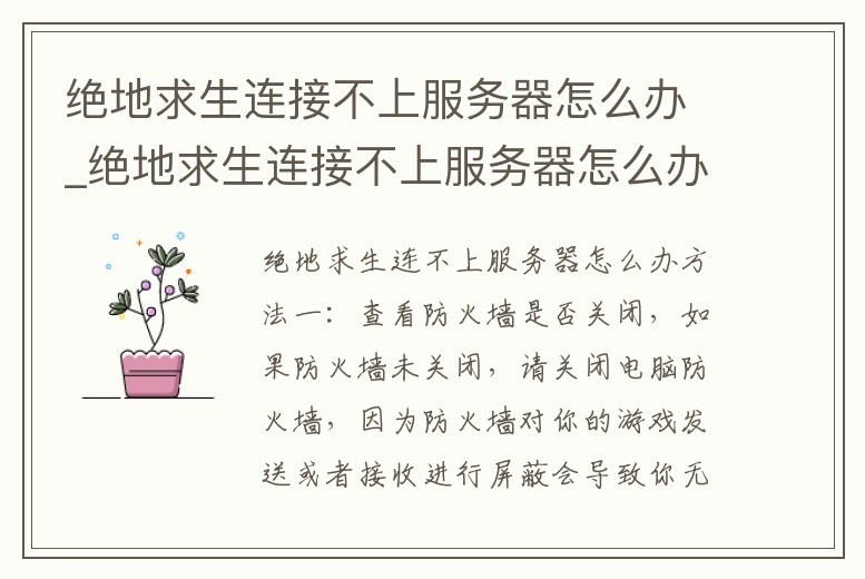 絕地求生連接不上服務器怎么辦_絕地求生連接不上服務器怎么辦呀