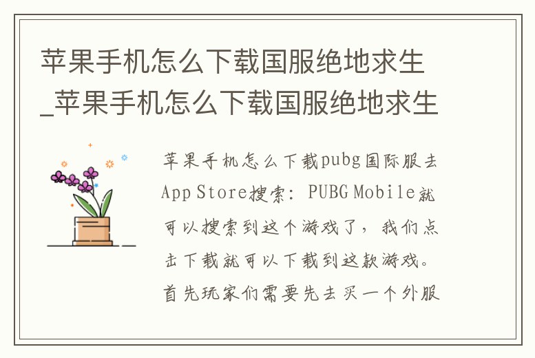 蘋果手機(jī)怎么下載國服絕地求生_蘋果手機(jī)怎么下載國服絕地求生端游