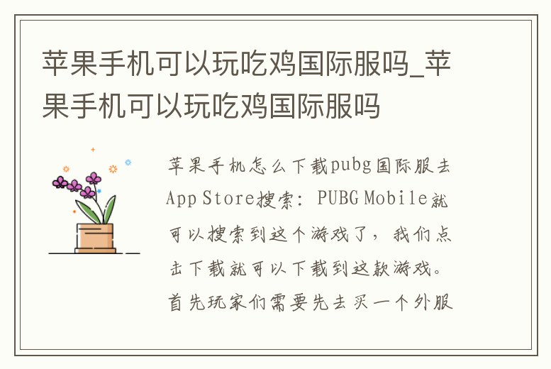 蘋果手機(jī)可以玩吃雞國際服嗎_蘋果手機(jī)可以玩吃雞國際服嗎