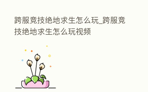 跨服競技絕地求生怎么玩_跨服競技絕地求生怎么玩視頻