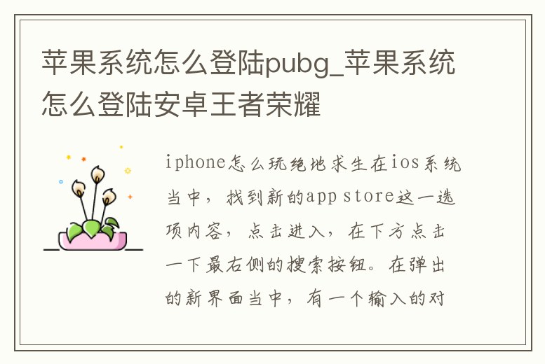 蘋果系統怎么登陸pubg_蘋果系統怎么登陸安卓王者榮耀