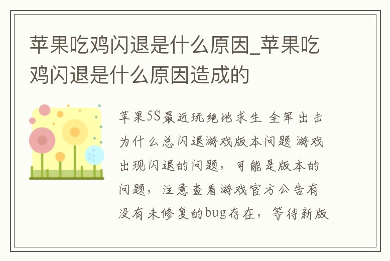 蘋果吃雞閃退是什么原因_蘋果吃雞閃退是什么原因造成的