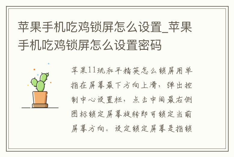 蘋果手機吃雞鎖屏怎么設置_蘋果手機吃雞鎖屏怎么設置密碼