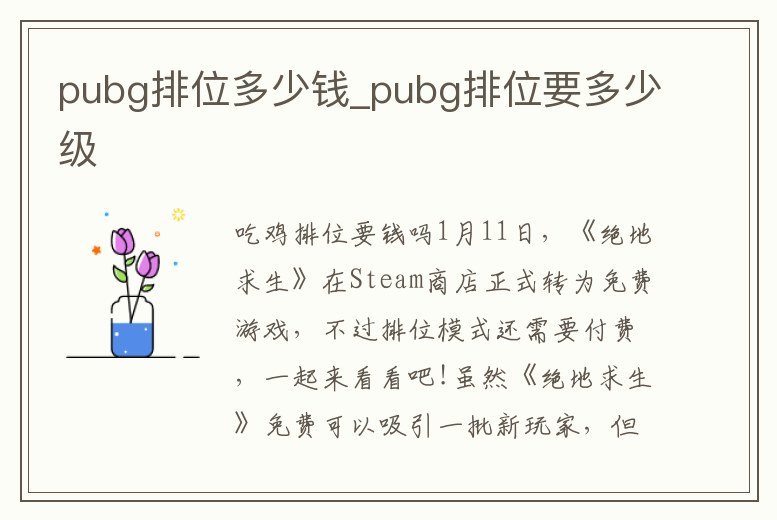 pubg排位多少錢_pubg排位要多少級(jí)