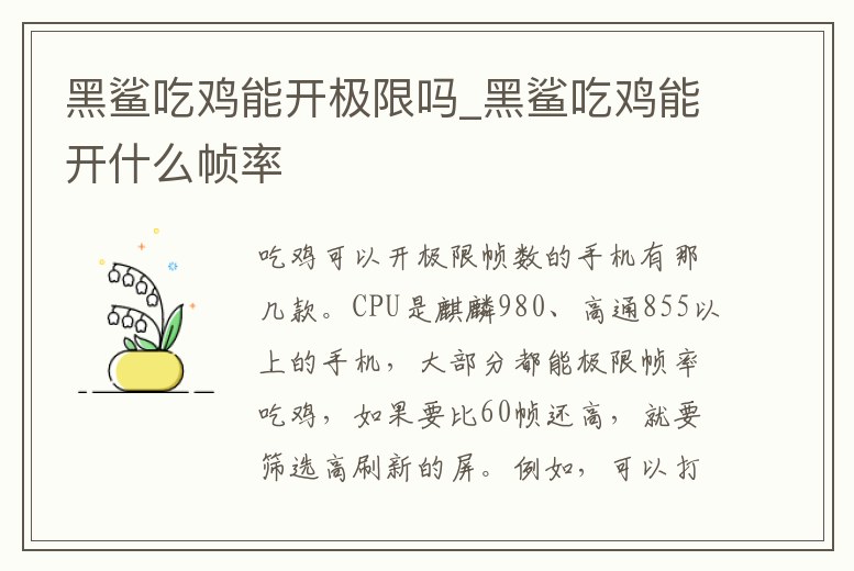 黑鯊吃雞能開極限嗎_黑鯊吃雞能開什么幀率