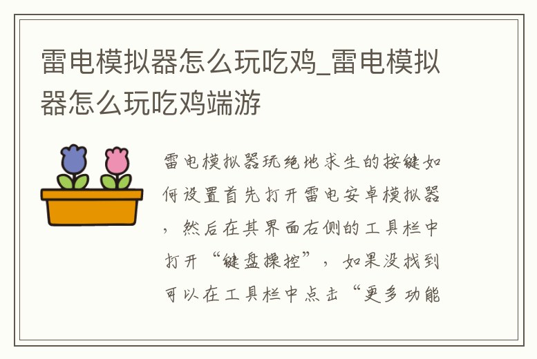 雷電模擬器怎么玩吃雞_雷電模擬器怎么玩吃雞端游