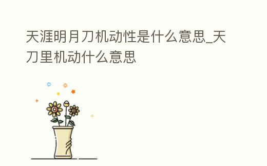 天涯明月刀機(jī)動(dòng)性是什么意思_天刀里機(jī)動(dòng)什么意思