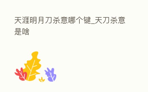 天涯明月刀殺意哪個(gè)鍵_天刀殺意是啥