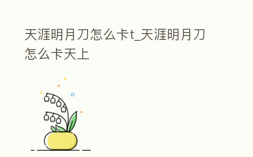 天涯明月刀怎么卡t_天涯明月刀怎么卡天上