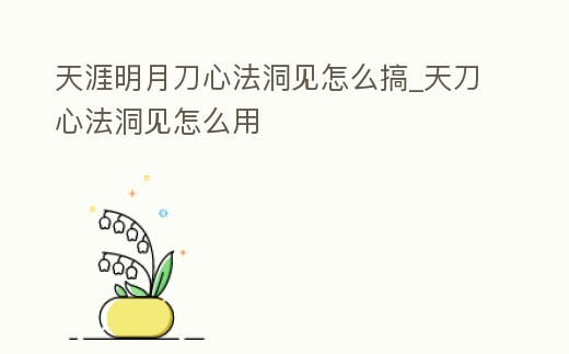 天涯明月刀心法洞見怎么搞_天刀心法洞見怎么用