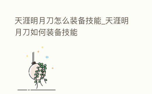 天涯明月刀怎么裝備技能_天涯明月刀如何裝備技能