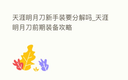 天涯明月刀新手裝要分解嗎_天涯明月刀前期裝備攻略
