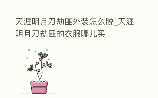 天涯明月刀劫匪外裝怎么脫_天涯明月刀劫匪的衣服哪兒買