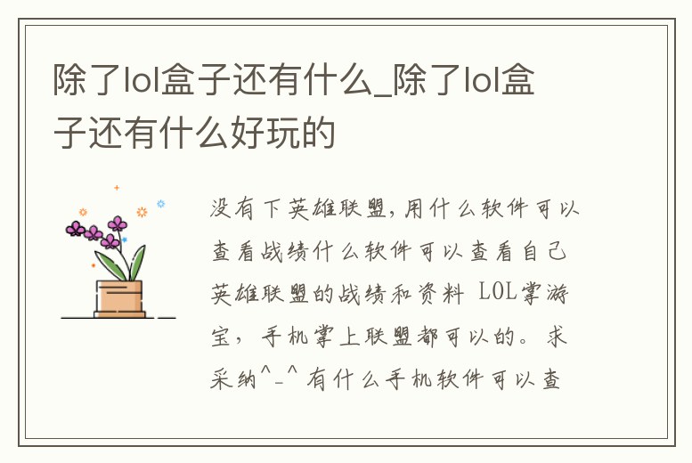 除了lol盒子還有什么_除了lol盒子還有什么好玩的
