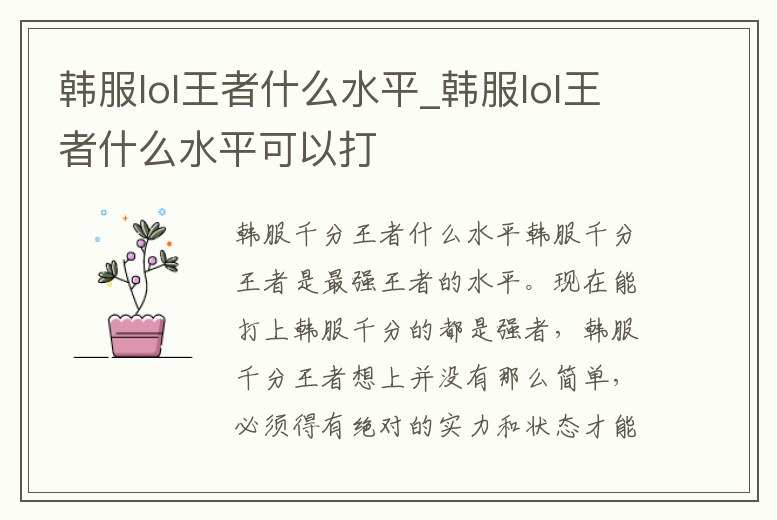 韓服lol王者什么水平_韓服lol王者什么水平可以打