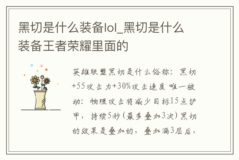 黑切是什么裝備lol_黑切是什么裝備王者榮耀里面的