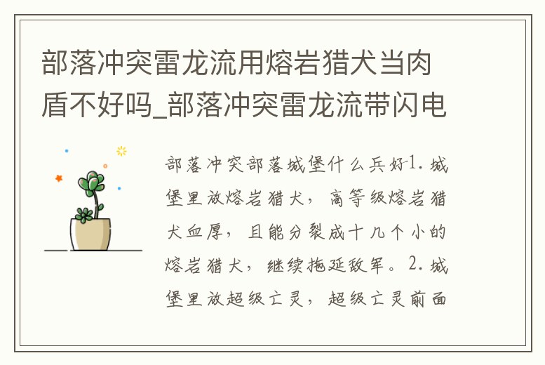 部落沖突雷龍流用熔巖獵犬當肉盾不好嗎_部落沖突雷龍流帶閃電還是狂暴
