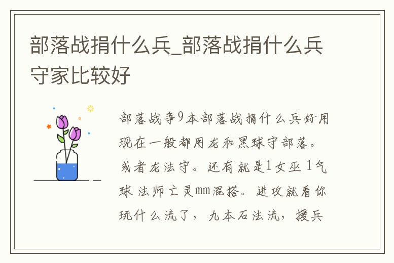 部落戰(zhàn)捐什么兵_部落戰(zhàn)捐什么兵守家比較好