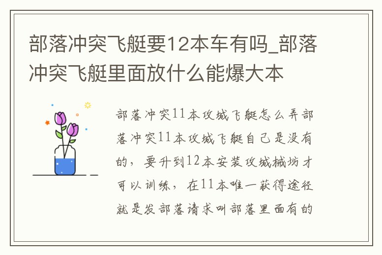部落沖突飛艇要12本車有嗎_部落沖突飛艇里面放什么能爆大本