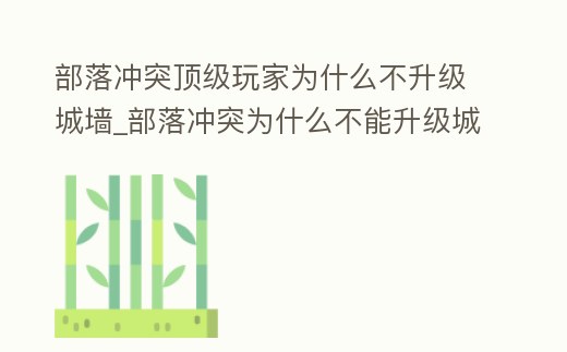 部落沖突頂級玩家為什么不升級城墻_部落沖突為什么不能升級城墻了
