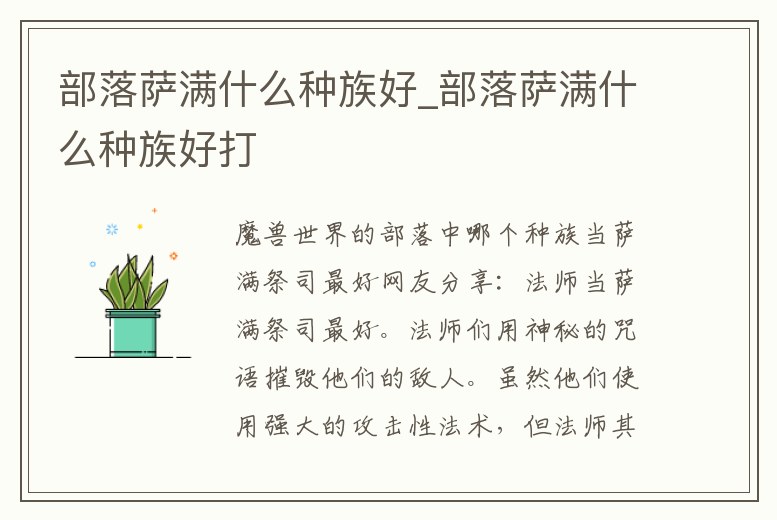 部落薩滿什么種族好_部落薩滿什么種族好打