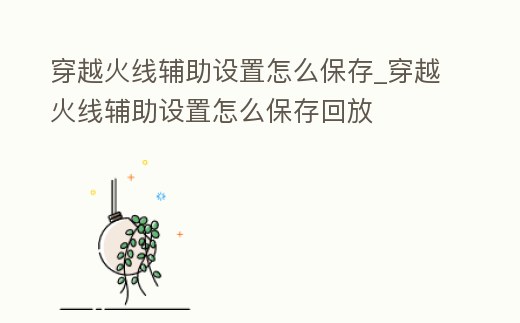 穿越火線輔助設(shè)置怎么保存_穿越火線輔助設(shè)置怎么保存回放