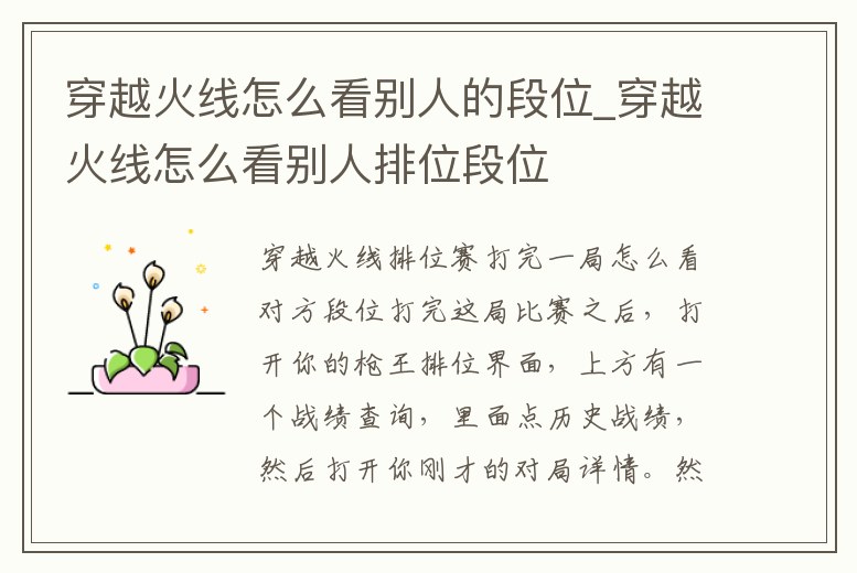 穿越火線怎么看別人的段位_穿越火線怎么看別人排位段位