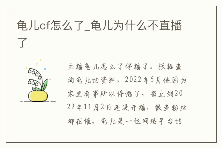 龜兒cf怎么了_龜兒為什么不直播了