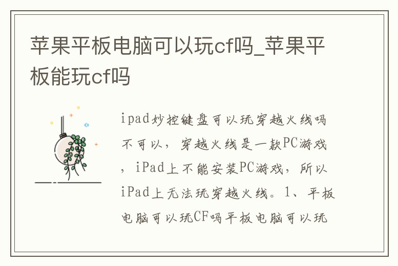 蘋果平板電腦可以玩cf嗎_蘋果平板能玩cf嗎