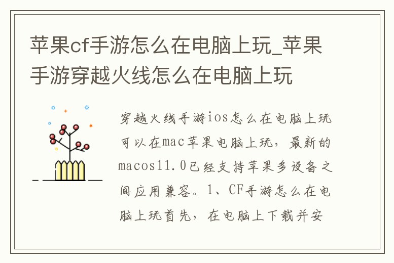 蘋果cf手游怎么在電腦上玩_蘋果手游穿越火線怎么在電腦上玩