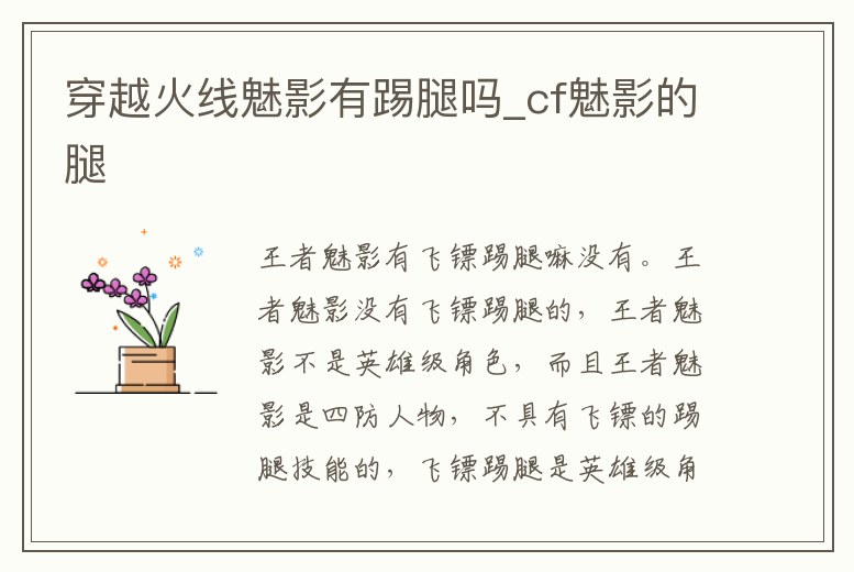 穿越火線魅影有踢腿嗎_cf魅影的腿