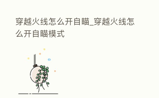 穿越火線怎么開自瞄_穿越火線怎么開自瞄模式
