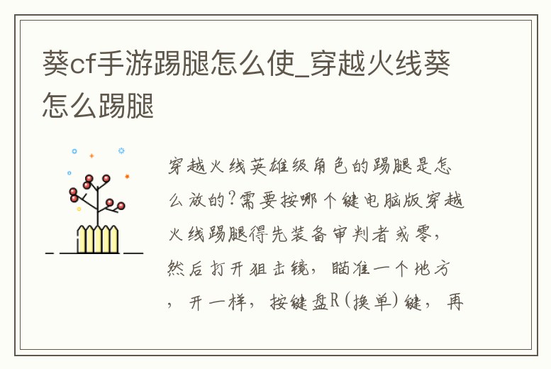 葵cf手游踢腿怎么使_穿越火線葵怎么踢腿