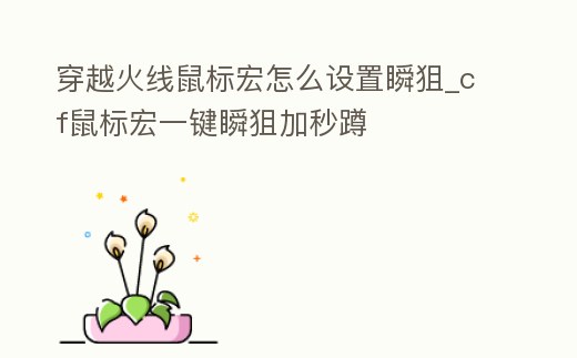 穿越火線鼠標宏怎么設置瞬狙_cf鼠標宏一鍵瞬狙加秒蹲