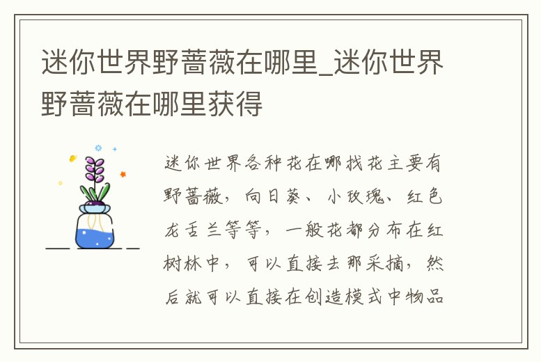 迷你世界野薔薇在哪里_迷你世界野薔薇在哪里獲得