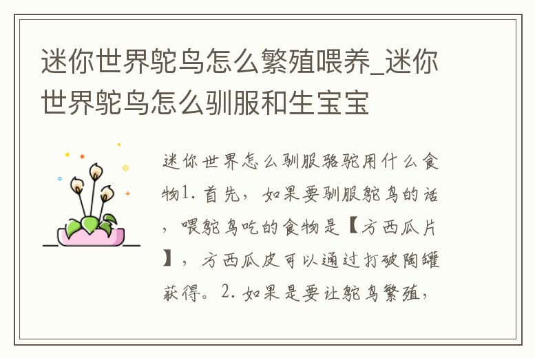 迷你世界鴕鳥怎么繁殖喂養_迷你世界鴕鳥怎么馴服和生寶寶